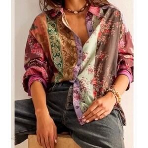 NWT Free People We The Free Flower Patch Berry Combo Sheer Shirt Size XS BOHO